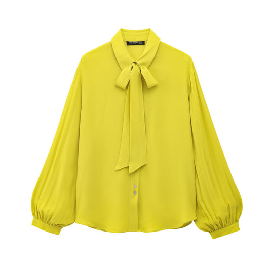Cleo | Elegant Tie Neck Blouse Yellow