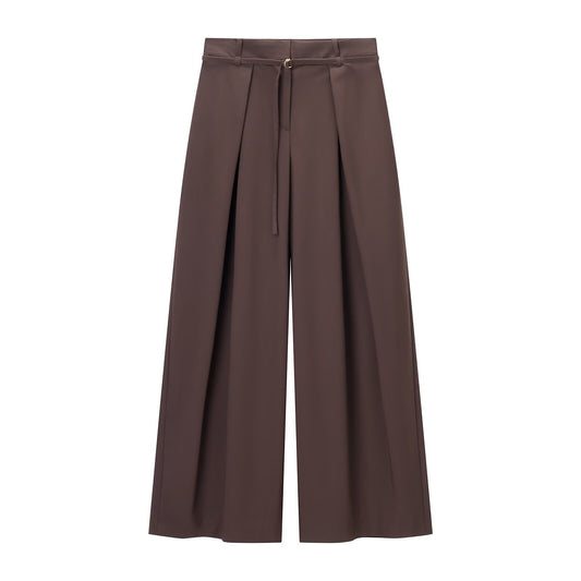 Thea | Pleated Wide Leg Trousers Brown Belted