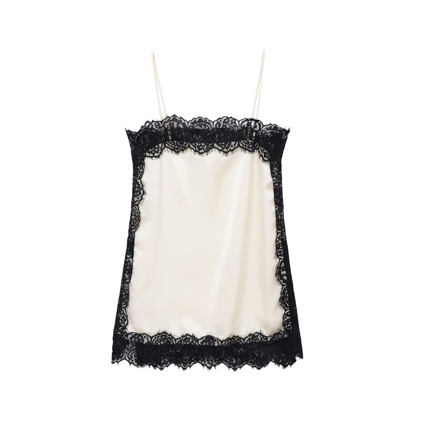 Isla | Elegant Lace Trim Cami Top White Black Satin