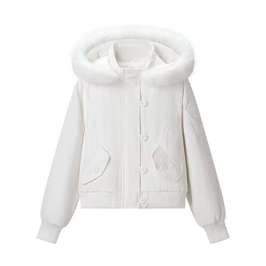 Freya | Winter Aviator Jacket White Faux Fur Hooded