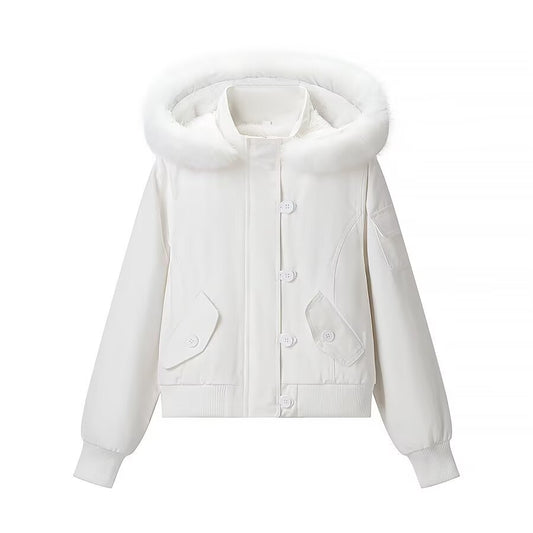 Freya | Winter Aviator Jacket White Faux Fur Hooded