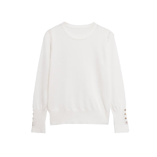 Margot | Ribbed Crew Neck Sweater Black Button Cuff Long Sleeve