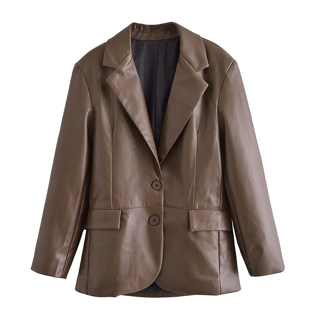 Margot | Brown Faux Leather Oversized Blazer