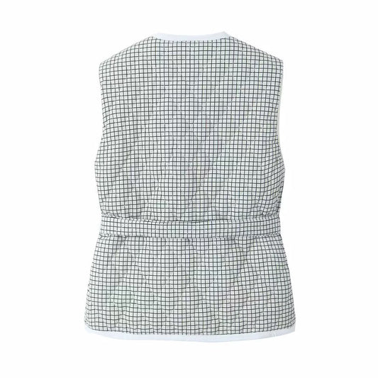 Margot | Plaid Sleeveless Button Down Vest Top White Tie Front