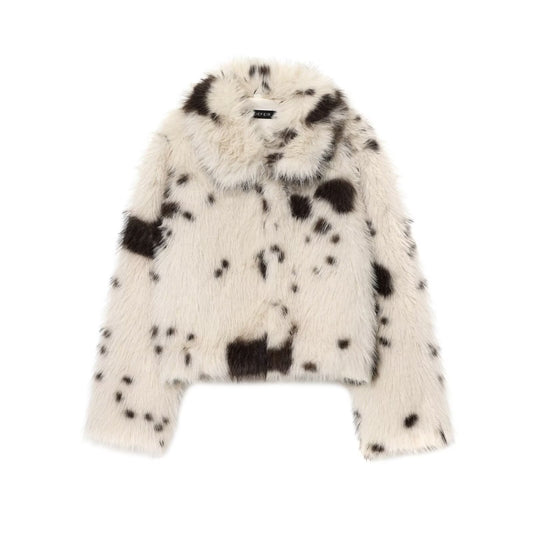 Nova | Cropped Faux Fur Jacket White Black