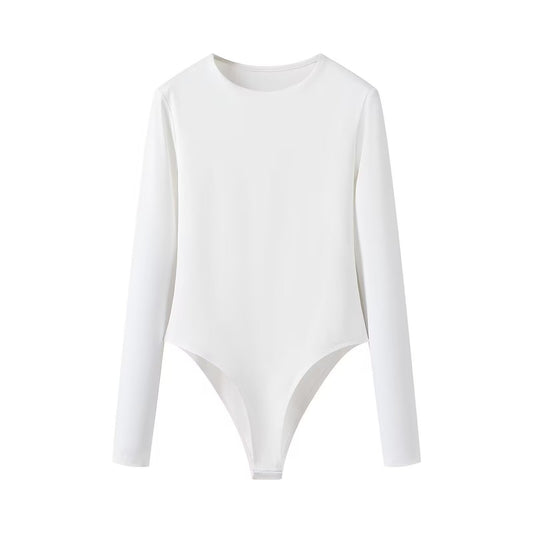 Stella | Casual Long Sleeve Bodysuit Black Crew Neck