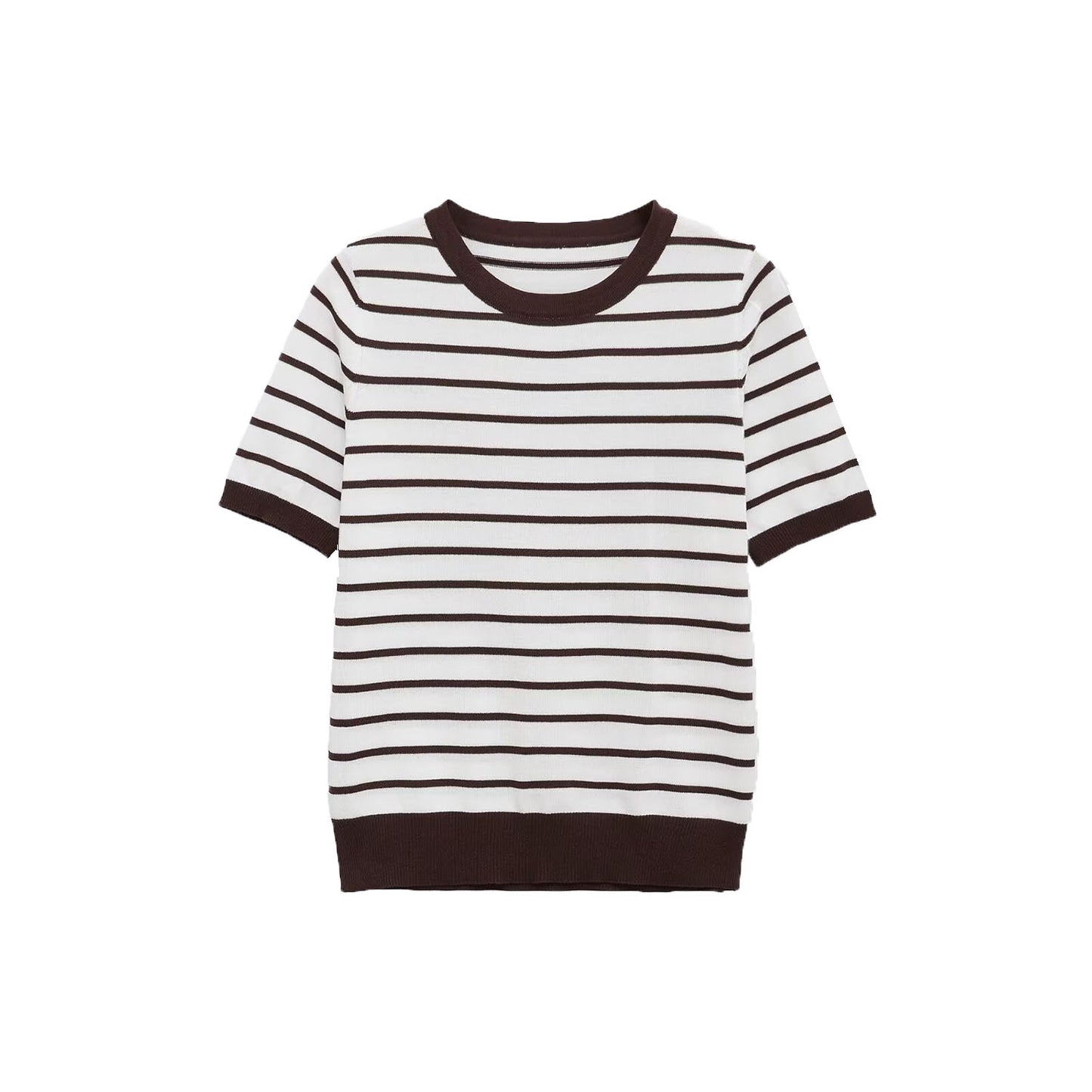 Rue | Striped Knitted Top Cream Black Short Sleeve Fitted
