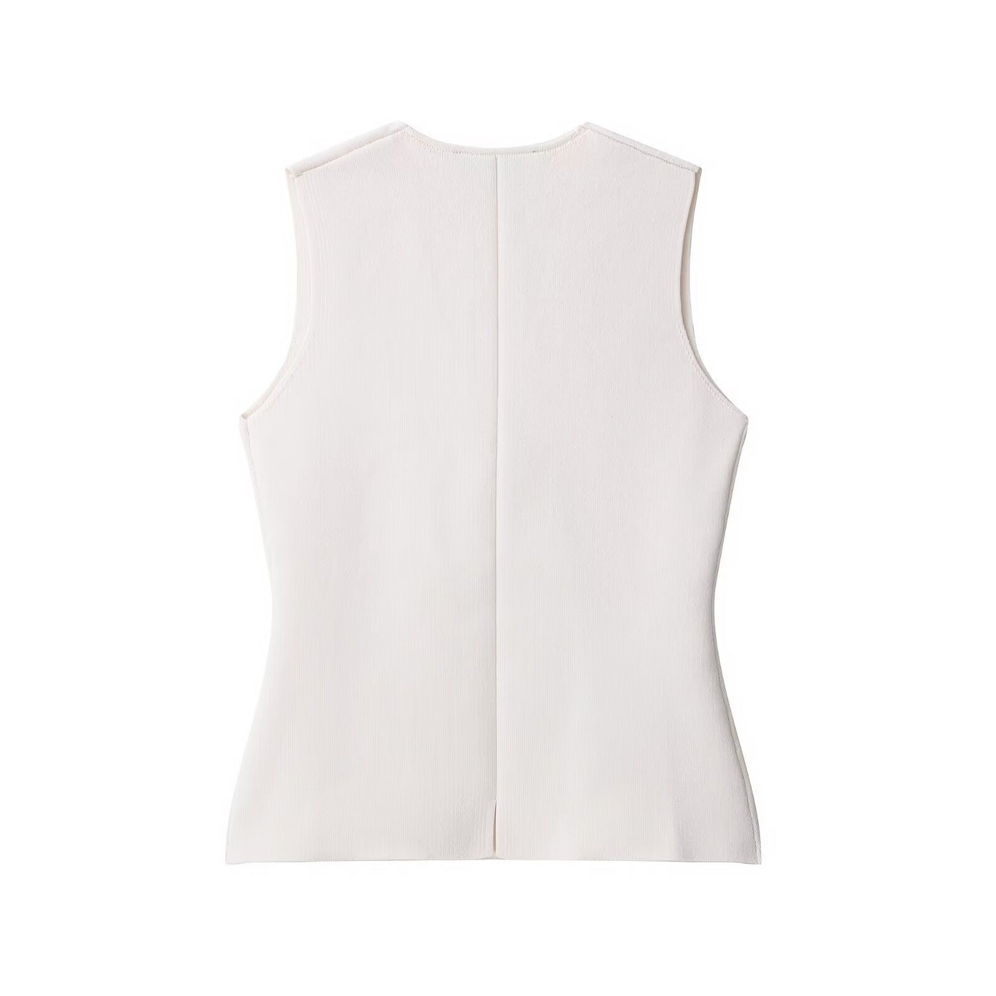 Remi | Elegant Knitted Vest Top White Sleeveless V Neck Ribbed