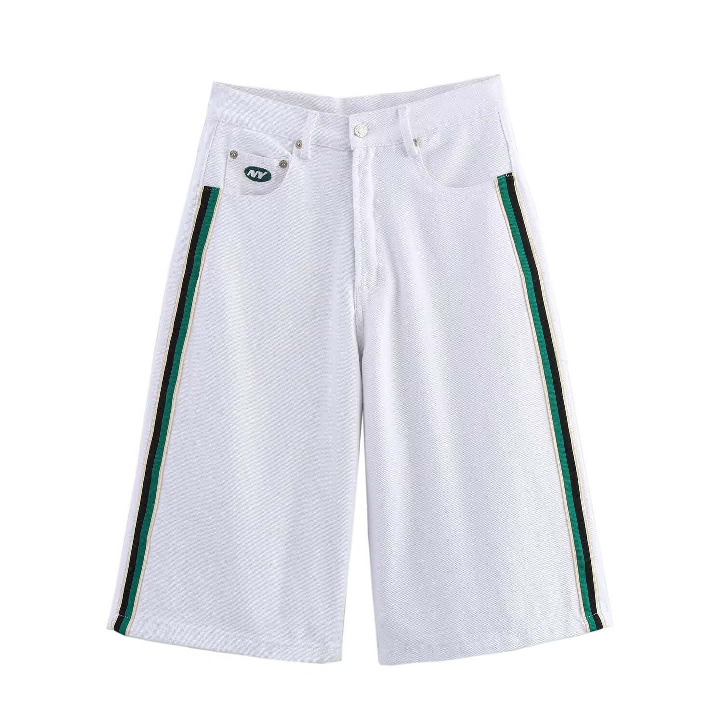 Vera | High Waisted Bermuda Shorts White Side Stripe