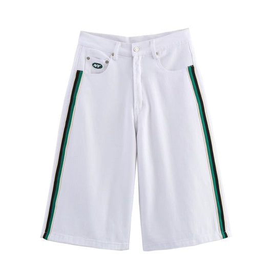 Vera | High Waisted Bermuda Shorts White Side Stripe