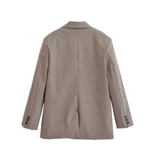 Margot | Houndstooth Double Breasted Blazer Beige Tailored