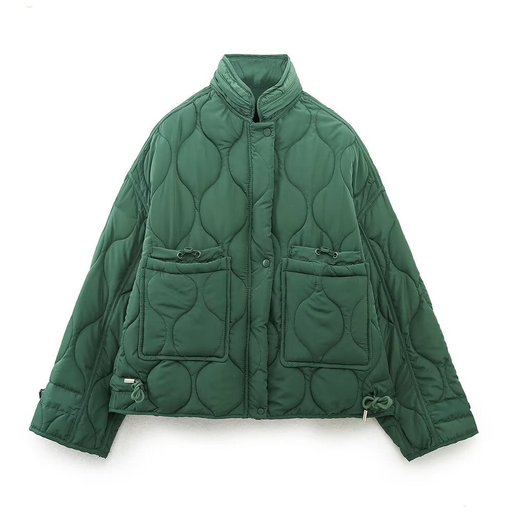 Iris | Quilted Puffer Jacket Green Cropped Zip Up