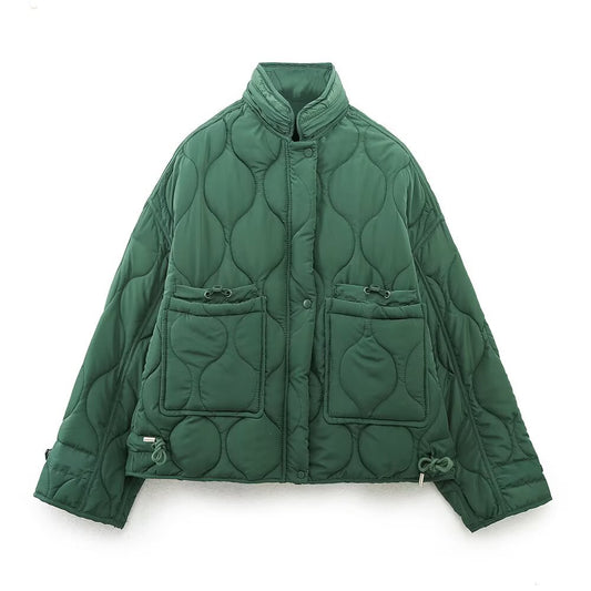 Luisa | Winter Oversized Green Quilted Jacket Padded Cropped