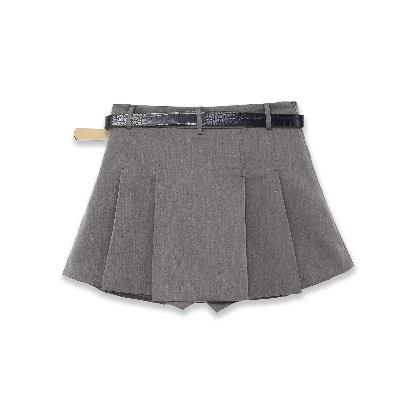 Margot | Pleated Mini Skirt Grey Belted Tailored