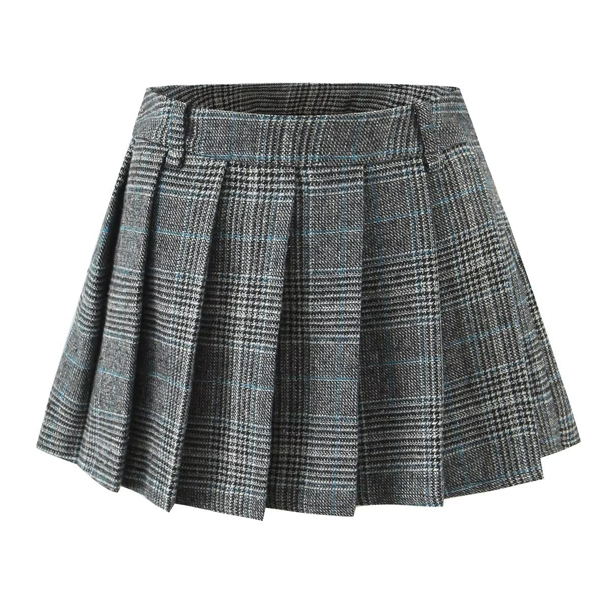 Briar | Pleated Mini Skirt Grey Check Print Vintage