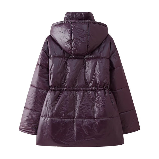 Mira | Winter Puffer Jacket Purple Hooded Quilted Long
