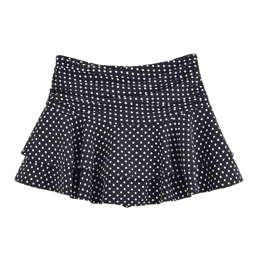 Greta | Summer Tiered Mini Skirt Black Polka Dot Ruffle