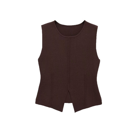 Thea | Sleeveless Fitted Cardigan Black Crew Neck