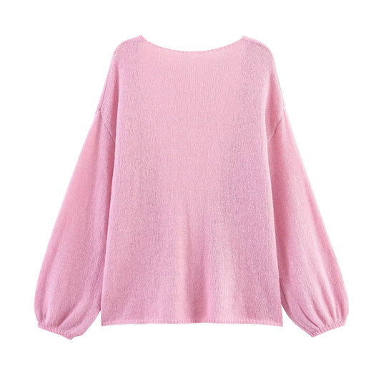 Esme | Spring Oversized Cardigan Pink Knitted Long Sleeve Open Front