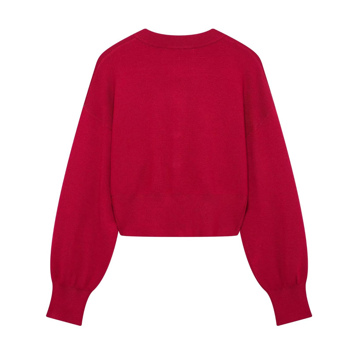 Paloma | Red Cropped Blouse Long Sleeve Heart Buttons