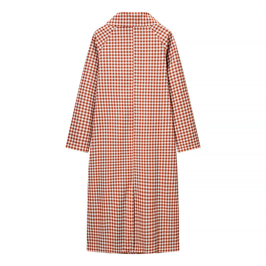 Margot | Plaid Longline Button Up Shirt Coat Rust White