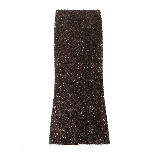 Lola | Elegant Sequin Maxi Skirt Brown Bodycon Floor Length