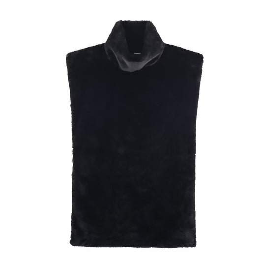 Ada | Winter Faux Fur Sleeveless Vest Black High Neck Fluffy