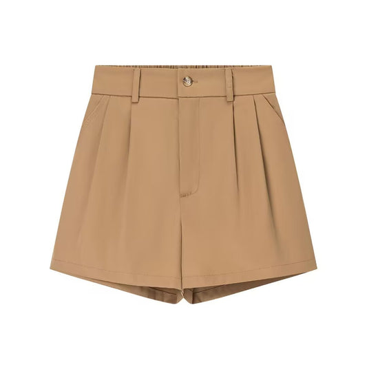 Thea | High Waisted Pleated Shorts Black Tailored