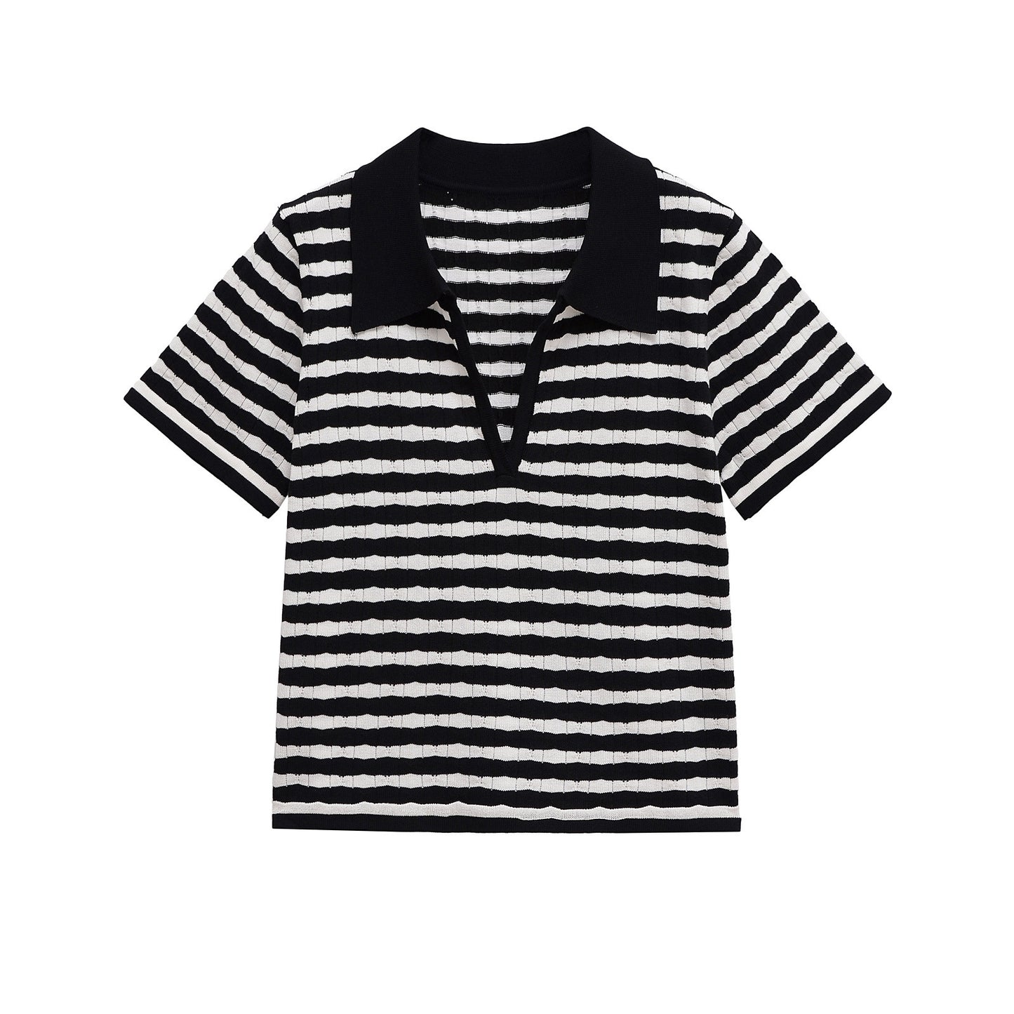Phoebe | Flattering Ribbed Knit Striped Polo Top