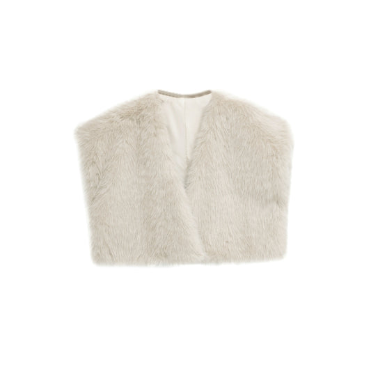Vera | Faux Fur Vest Cream Sleeveless