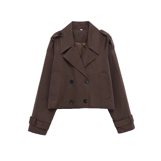 Opal | Elegant Cropped Double Breasted Blazer Brown