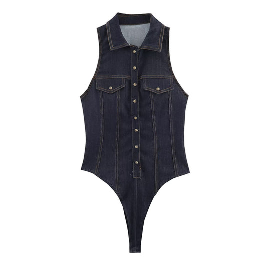 Orla | Denim Jumpsuit Dark Blue Sleeveless Button Front