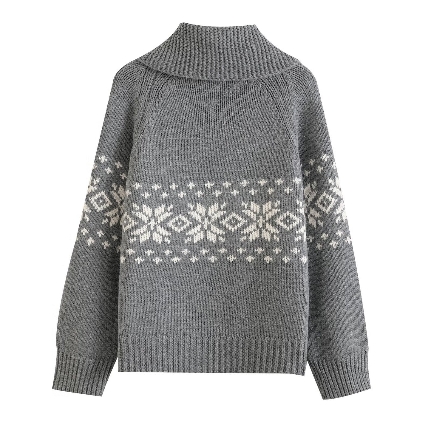 Lux | Winter Snowflake Zip Cardigan Grey White Knitted