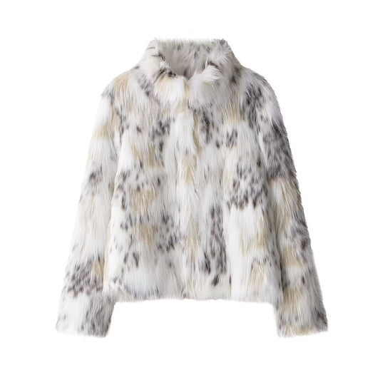Vera | Faux Fur Jacket Cream Leopard Print Cropped