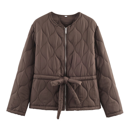 Thea | Autumn Quilted Jacket Brown Belted Zip Up Padded
