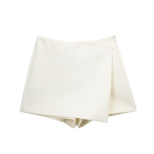Joni | Tailored Mini Skirt Beige Wrap Front