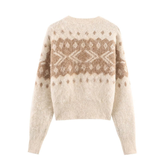 Mabel | Winter Knitted Jumper Cream Beige Nordic Pattern Long Sleeve