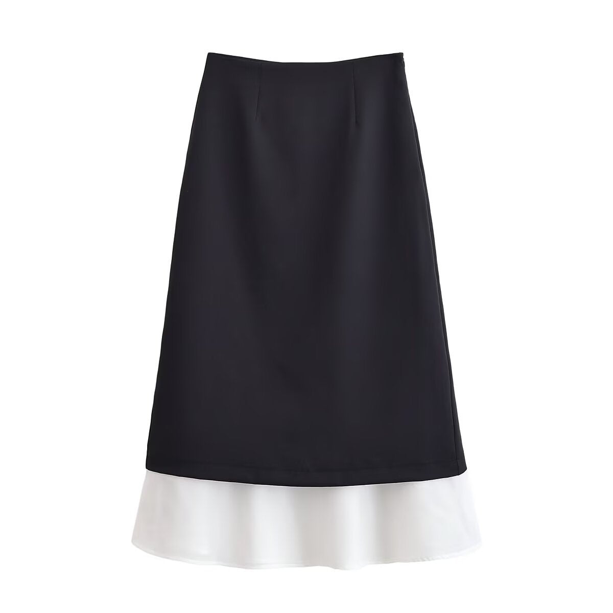 Cora | Elegant Midi Skirt Black Contrast Hem A Line Satin