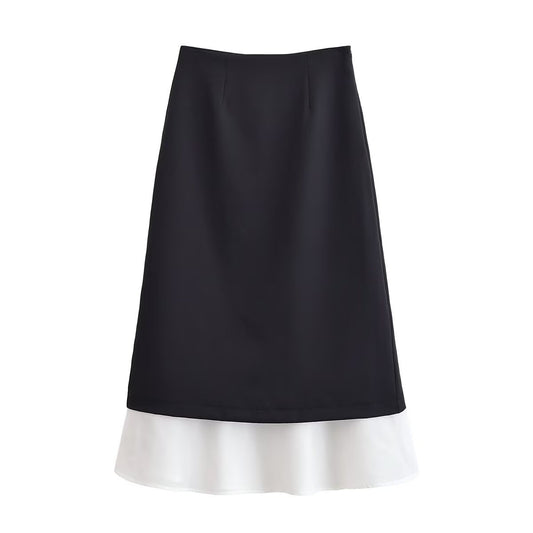 Cora | Elegant Midi Skirt Black Contrast Hem A Line Satin
