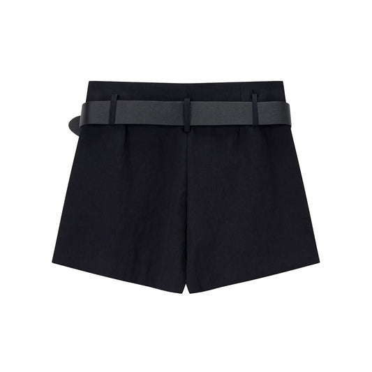 Hazel | Elegant Tailored Shorts Black High Waisted Belted