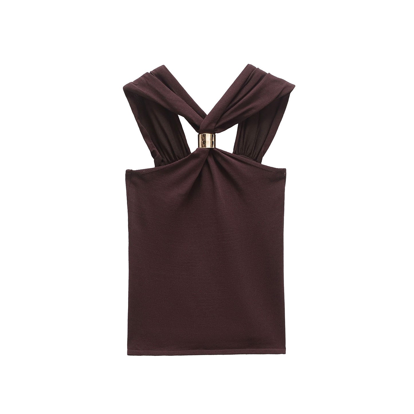 Viola | Halter Neck Top Brown Backless Ruched