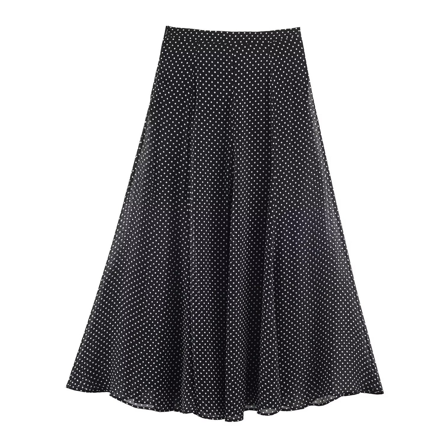 Briar | Elegant Maxi Skirt Black Polka Dot Chiffon Sheer Long