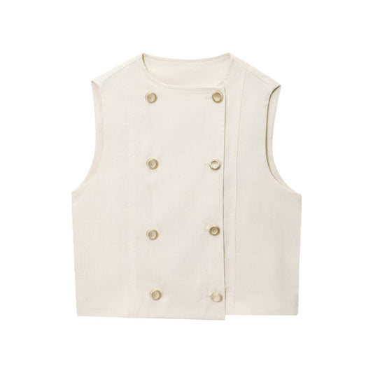 Margot | Cropped Double Breasted Vest Cream Sleeveless