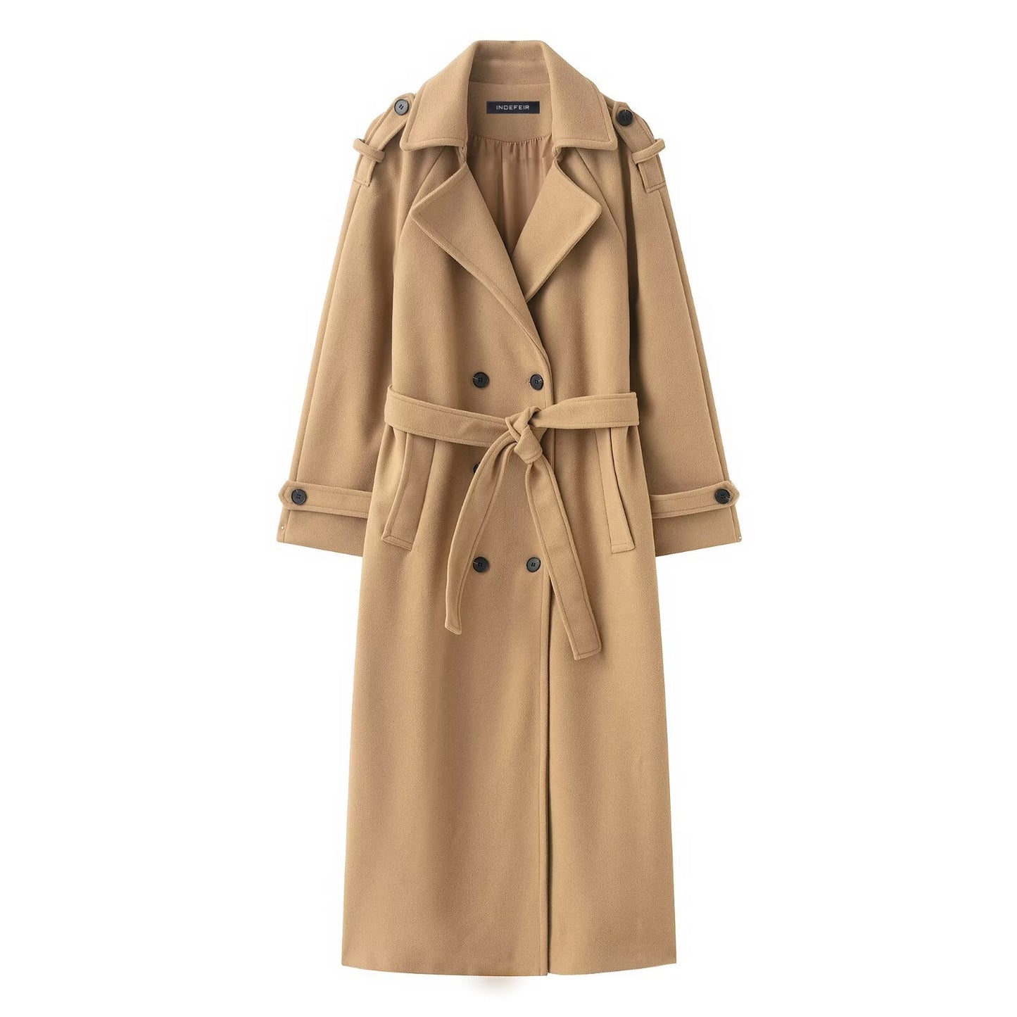 Ines | Elegant Belted Trench Coat Brown Long Sleeve