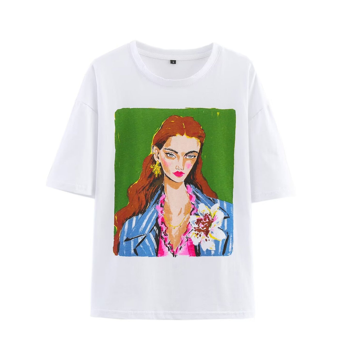Cora | Oversized Graphic Tee White Printed Portrait