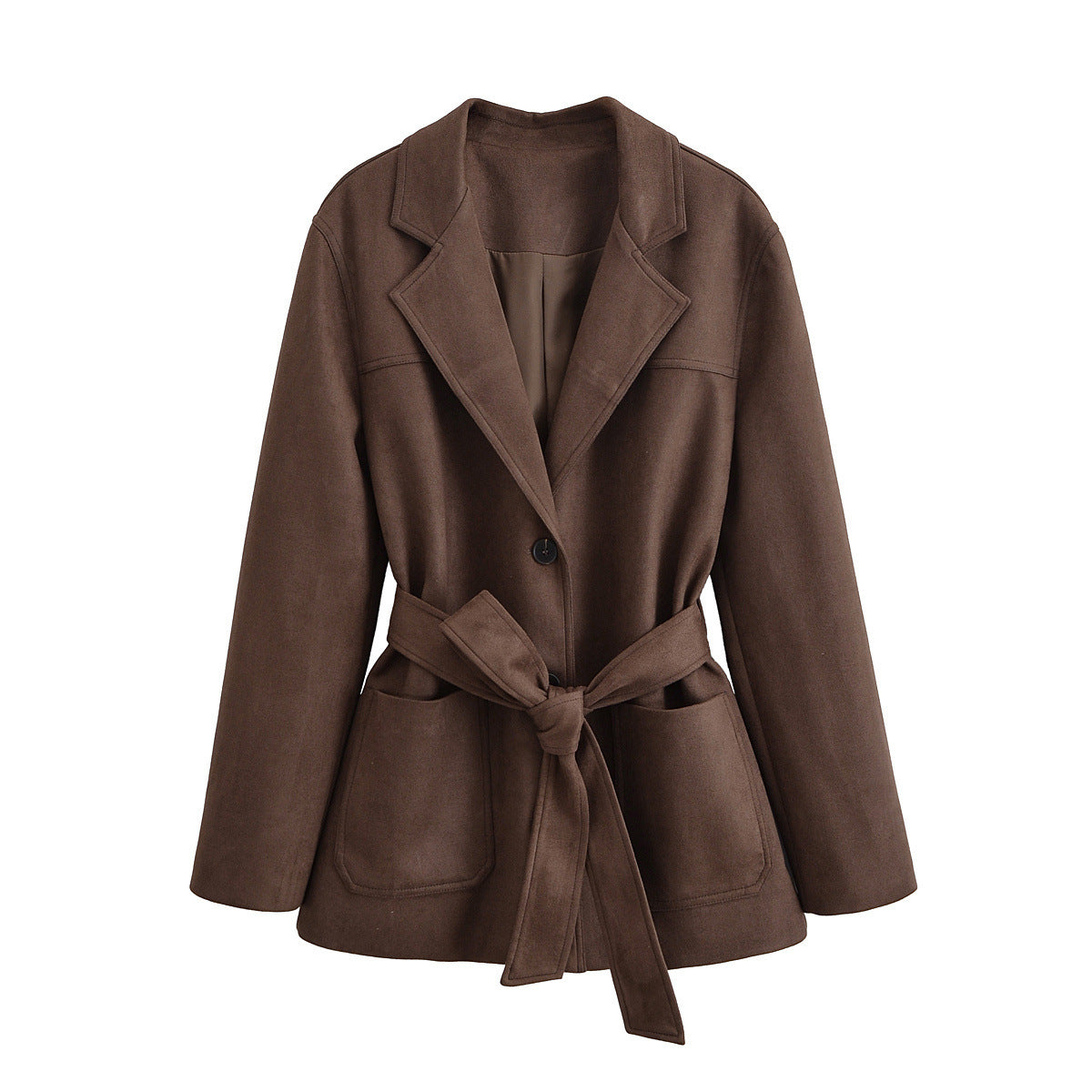 Yara | Belted Brown Blazer Jacket Long Sleeve Tailored