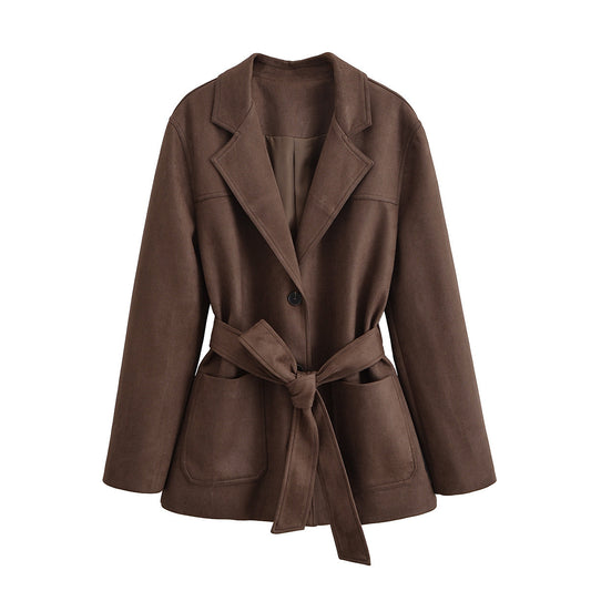 Yara | Belted Brown Blazer Jacket Long Sleeve Tailored
