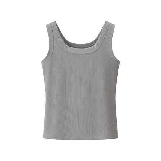 Uma | White Vest Top Tank Ribbed Square Neck Fitted Sleeveless