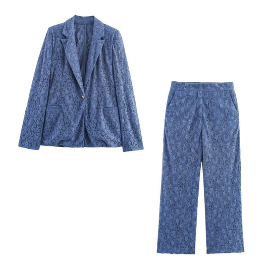 Mya | Blue Lace Suit Wide Leg