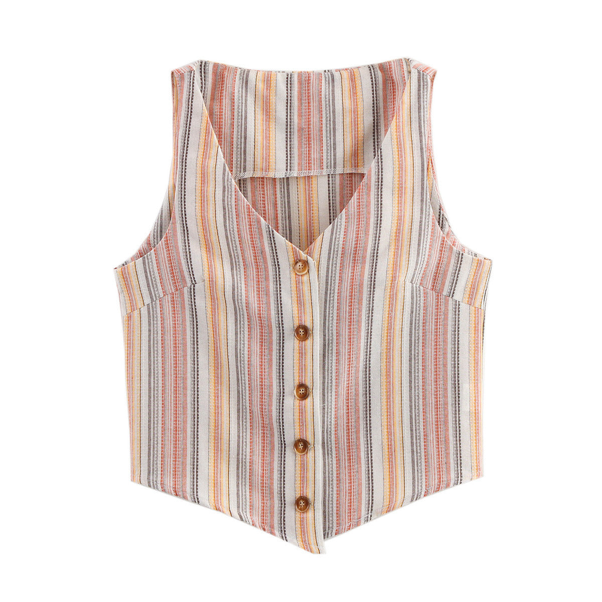Sia | Summer Striped Linen Vest Top Cream Sleeveless Button Front